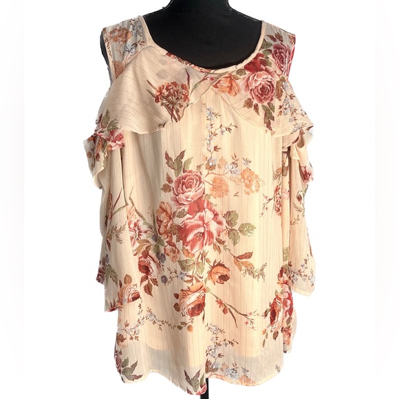 Roz & Ali Mock Wrap Tank Top 3X 3XL Keyhole Back Pink Peach Floral Feminine Plus - Picture 15 of 15
